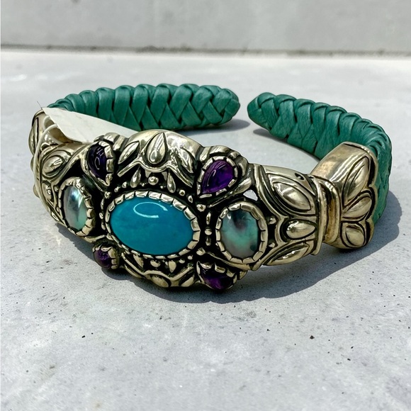 Carolyn Pollack Jewelry - Carolyn Pollack Relios Turquoise Multi Stone Sterling Leather Cuff NWT 6 3/4”
